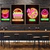 Неоновый эффект Еда Бургер Пицца Рамен Кофейная чашка Кекс Ресторан Постеры Принты Холст Живопись Настенные картины Кухонный декор БЕЗ СВЕТОДИОДОВ