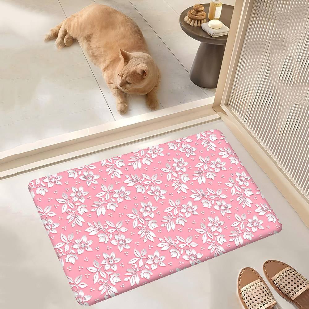 Rani Pink Flower Pattern Floor Mat Rectangle Anti-slip Home Soft Badmat Front Door Indoor Outdoor Mat Hotel Decor Mat