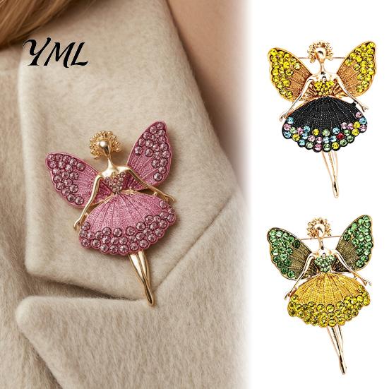 Alloy Lapel Pin Sparkling Rhinstone Ballet Fairy Brooch, Winged Dancer Girl Pin, Women Jewelry Accessories for Suit Dress Coat Scarf Elegant