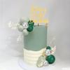 Green Balls Cake Topper Boho Grass Cake Topper Dark Green Silver Pearl Balls Cake Decorations for Wedding Baby Shower Birthday