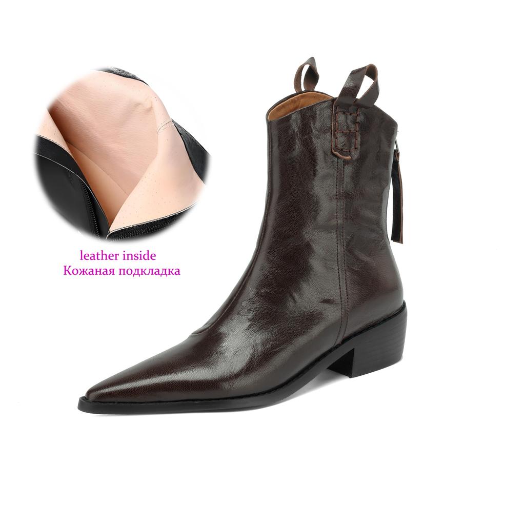 Krazing Pot Sheep Skin Autumn Winter Shoes Med Heels Size 43 Western Boots High Quality Slip On Ankle Boots