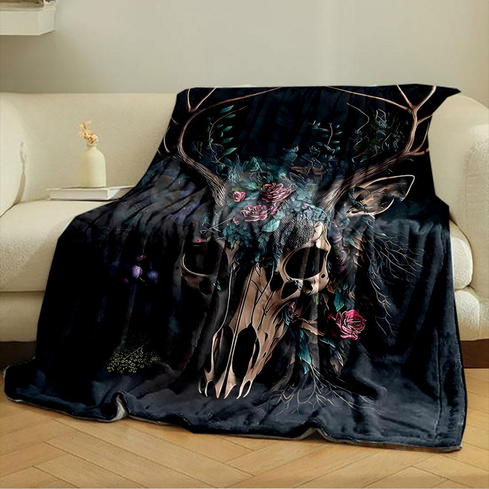 Floral Skull with Antlers Blanket for all seasons blanket lunch break throw gift