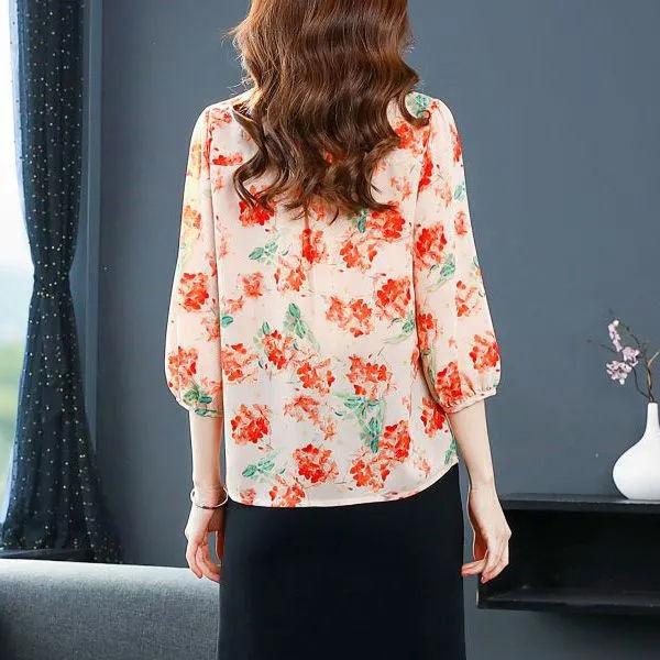 Шифоновая рубашка с цветочным принтом, женская весенне-летняя блузка с коротким рукавом и шикарным принтом, милая блузка с фонариком, Blusas