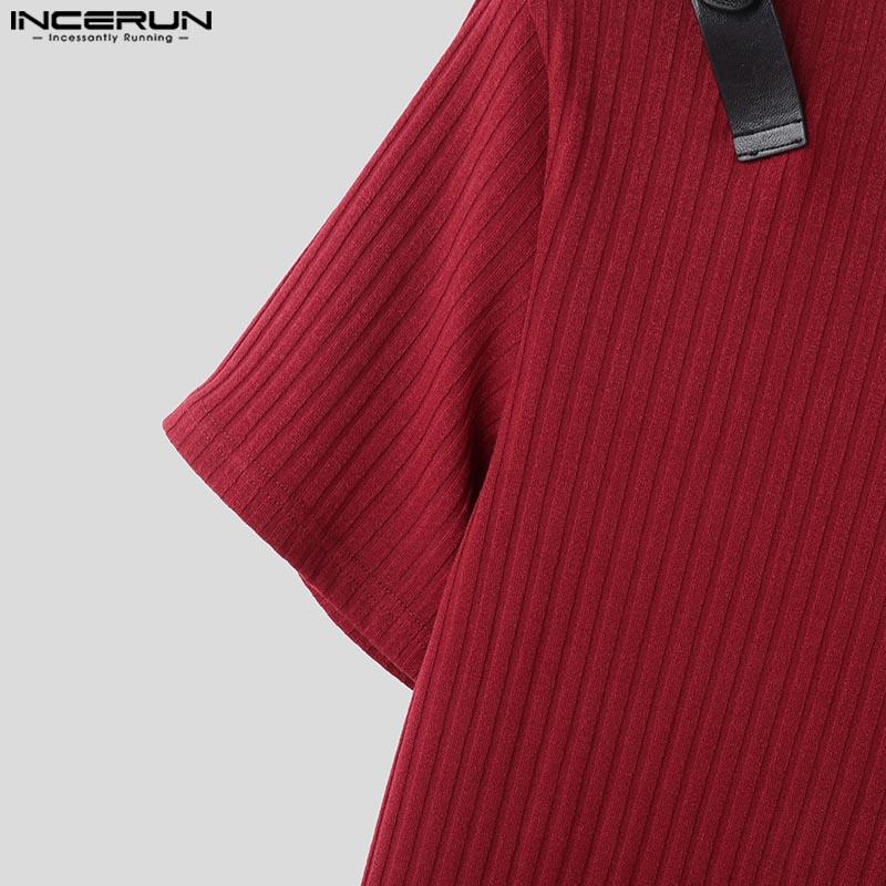 INCERUN Мужские водолазки с коротким рукавом в стиле пэчворк повседневные приталенные нестандартные футболки топы