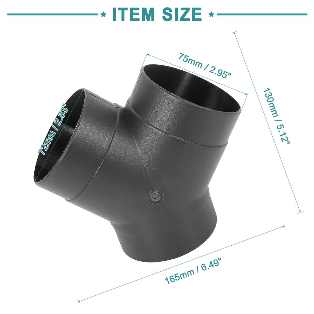 ACROPIX Car Heater Warm 3 Way Duct Pipe Y Shape Outlet Connector Universal 75mm Black 1pcs