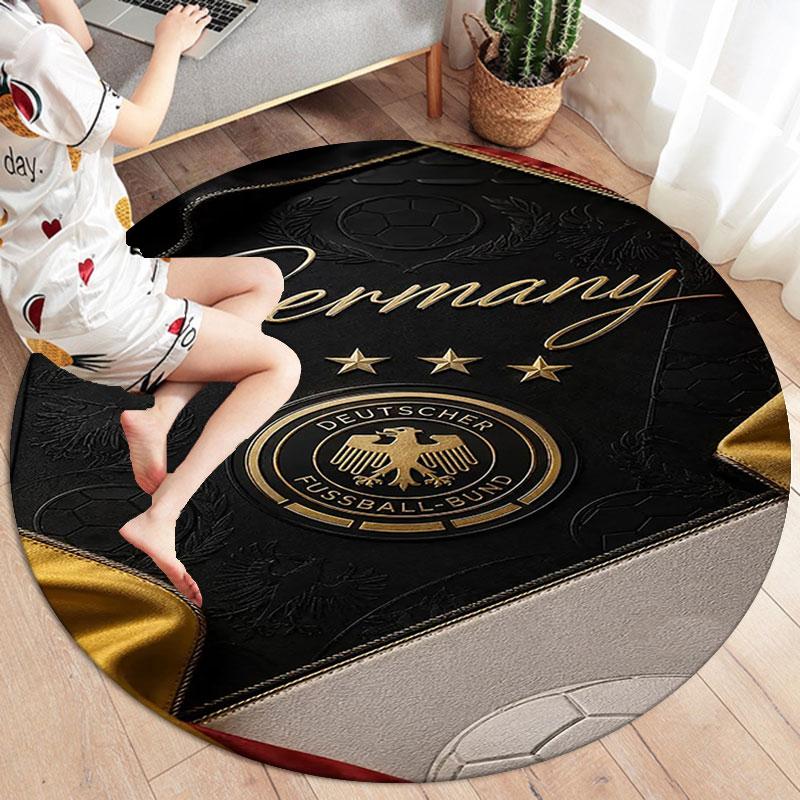 Germany National Football Team Round Area Rug,Carpet Rug for Living Room Bedroom Sofa Playroom Decor,Non-slip Floor Mat