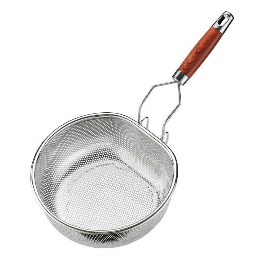 Wood Grain Wood 304 Stainless Steel Skimmer High Feet Kitchen Sieve Filter Spoon French Fries