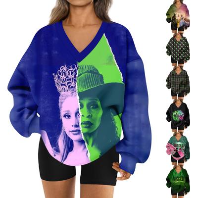 Женская свободная и удобная спортивная одежда с V-образным вырезом, толстовка с длинными рукавами, повседневная одежда для сочетания