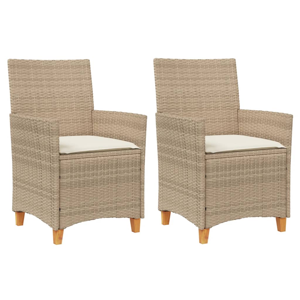 Garden Chairs with Cushions 2 pcs Beige Poly Rattan Solid Wood