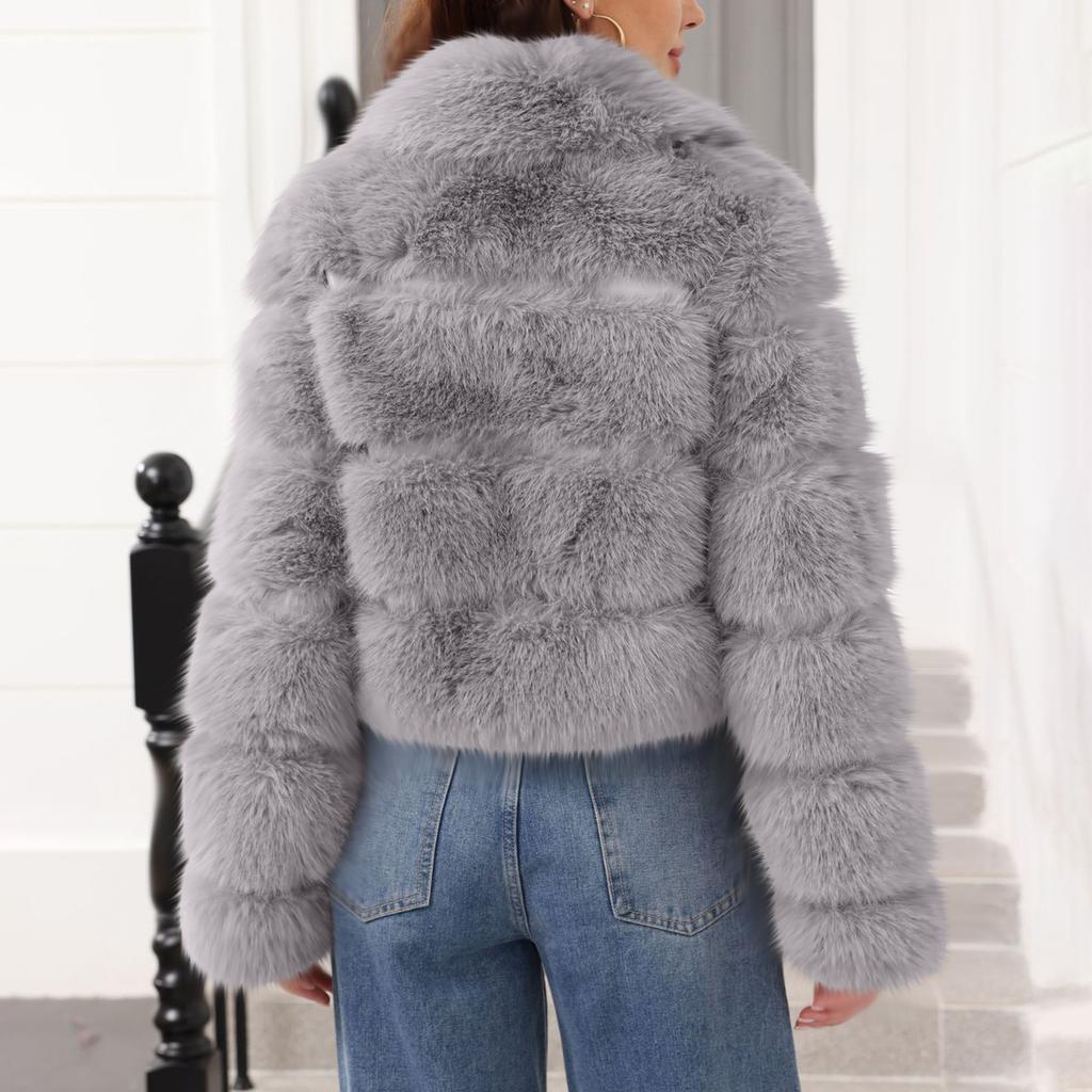 Women's Fashionable Warm Long Sleeve Solid Color Furry Collar Coat