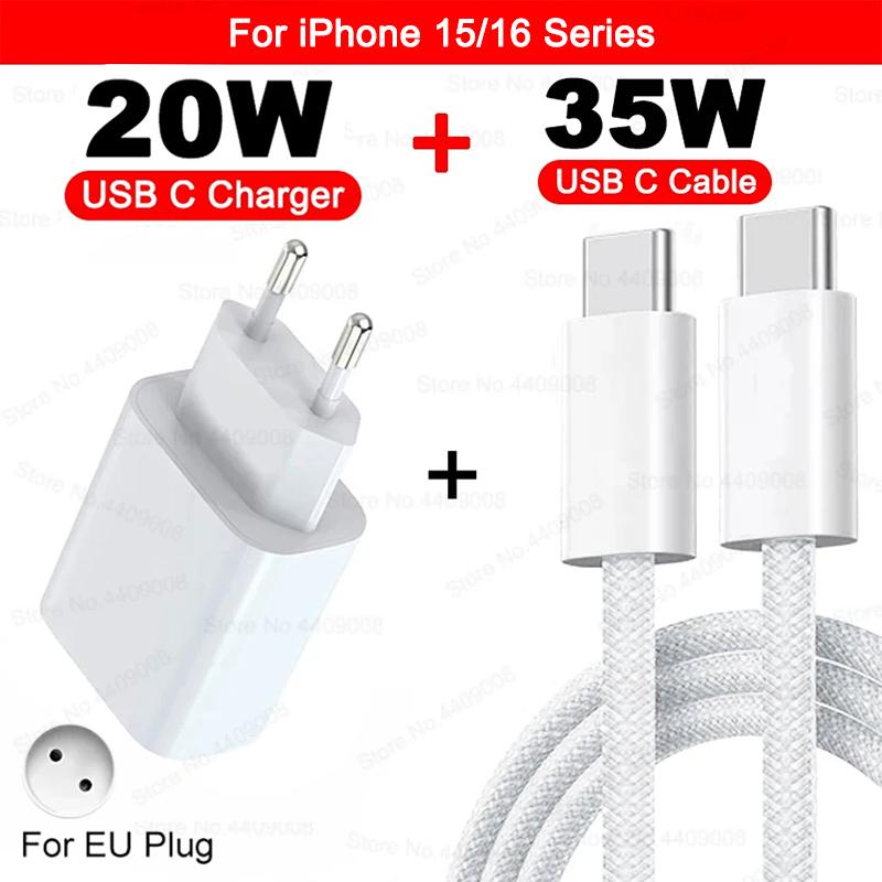PD 20W USB C быстрое зарядное устройство для iPhone 16 15 14 13 12 11 Pro Max USB Type C кабель для быстрой зарядки и передачи данных ЕС телефонный адаптер аксессуары