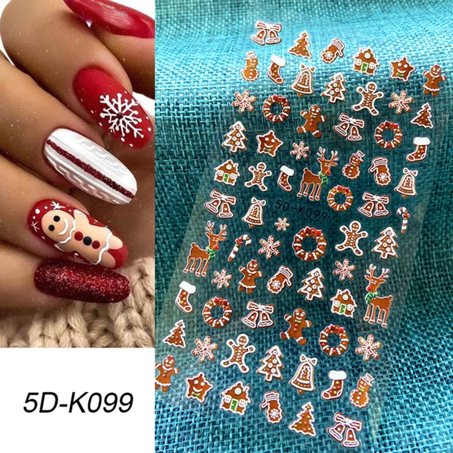 4set New Year Nail Art 5D Adhesive Stickers Embossed Color Christmas Nail Decals