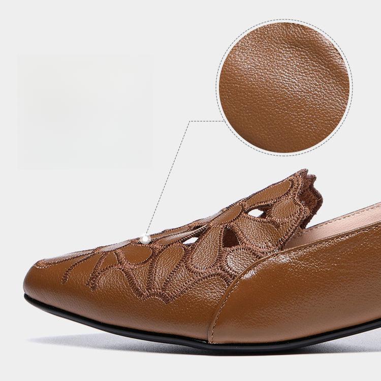 Soft Leather Hollowed Out Embroidered Single Shoes for Women In Spring and Summer Breathable Work Sandals for Women