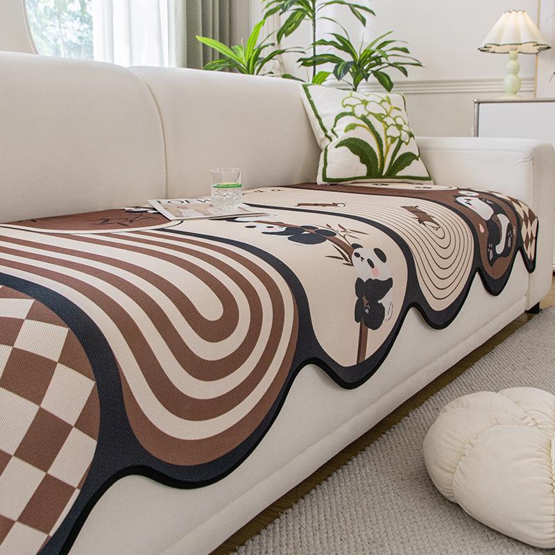 New Cartoon Panda Printed Sofa Cushion Irregular Cooling Summer Non-Slip Sofa Cover Soft Anti Cat Scratch Corner Couch Covers