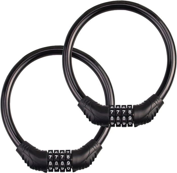 Cadenas de vélo - SSS - Lot de 2 - Haute sécurité - Antivol à 4 chiffres - Réinitialisable