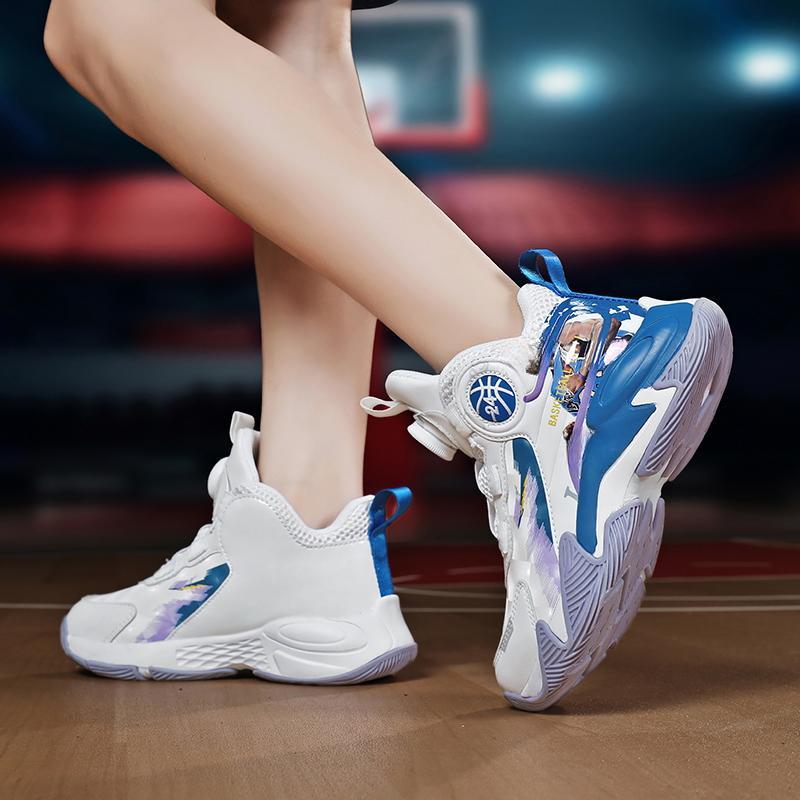 31-40 Детские Большие Размеры Противоскользящие Износостойкие Модные Высокие Баскетбольные Кроссовки Спортивный Тренд Детская Обувь