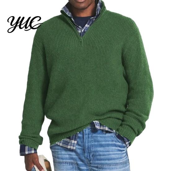 Loose Fit Knitwear Men Quarter Zipper Sweater, Long Sleeve Pullover Tops, Soft Versatile Layering Pieces Elastic Casual Knit Stand Collar for
