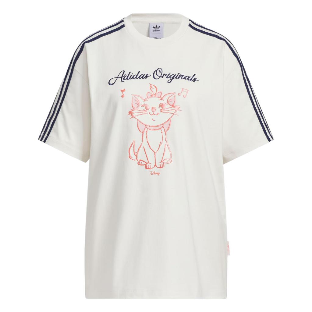 adidas Оригинальная футболка оверсайз Originals X Disney с кошкой Мари, удобная, универсальная, модная, мягкая, однотонная, с коротким рукавом, со спущенным плечом, KC3099