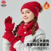 Autumn and Winter Outdoor Cold-proof Hairball Knitted Hat, Scarf, Gloves Three-piece Set, Warm Stack Hat Three-piece Set