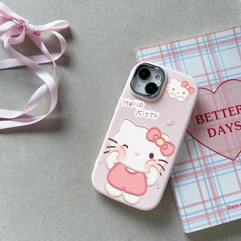 3D чехол-ушки Hello Kitty с бантом для Samsung Galaxy S25 S24 S23 S22 Plus Ultra S24 FE Note 20 A52 A35 A15 A25 A32 5G