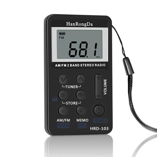 HRD-103 Цифровое радио Диапазон 1,5 дюйма Перезаряжаемый Двойной ЖК-дисплей Мини Портативный FM/AM