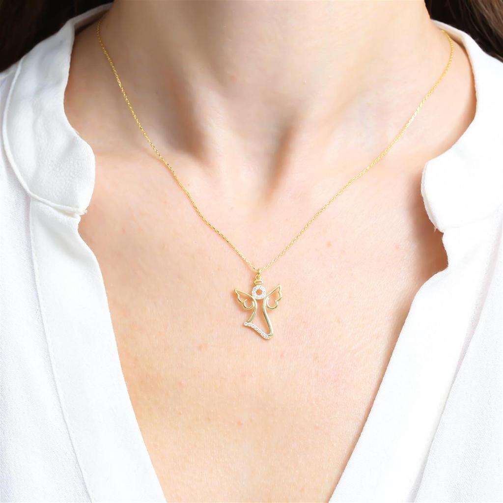 Sparkling Angel Gold Color Silver Necklace