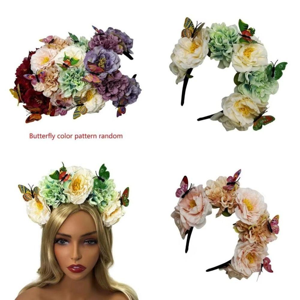 Faux Floral Floral Crown Hair Hoop Butterfly Headdress Cosplay Fairy Headband Women Girls