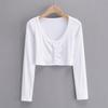 Slim V-neck Long Sleeve Bottomed Womens Tops And Blouses High Street Solid Color Open Navel Cardigan