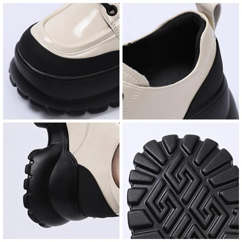 Fujin 6CM Patent Genuine Leather Women Platform Pumps Ladies Lace Up Wedge Pumps High Brand Fashion Ankle Boots High Heels Shoes