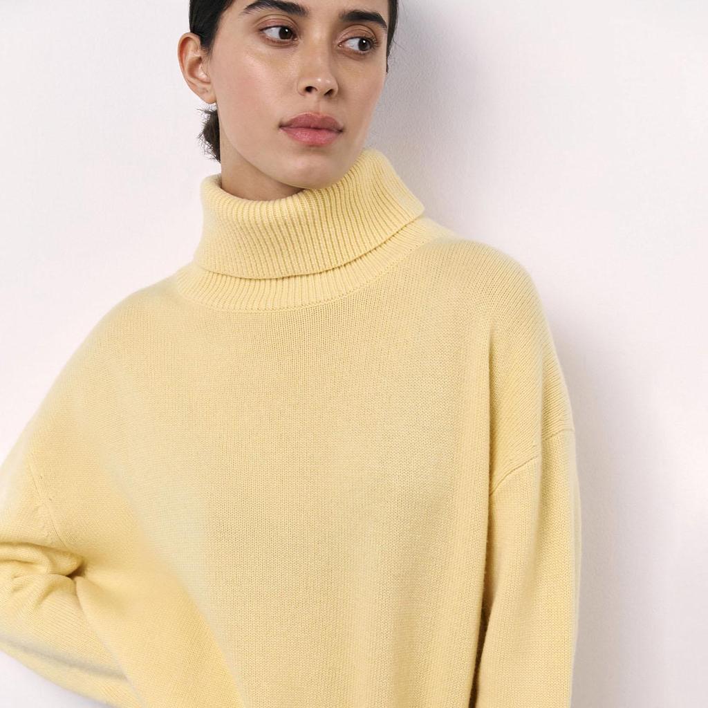 Women Autumn Winter Causal High Collar Sleeve Knit Sweater