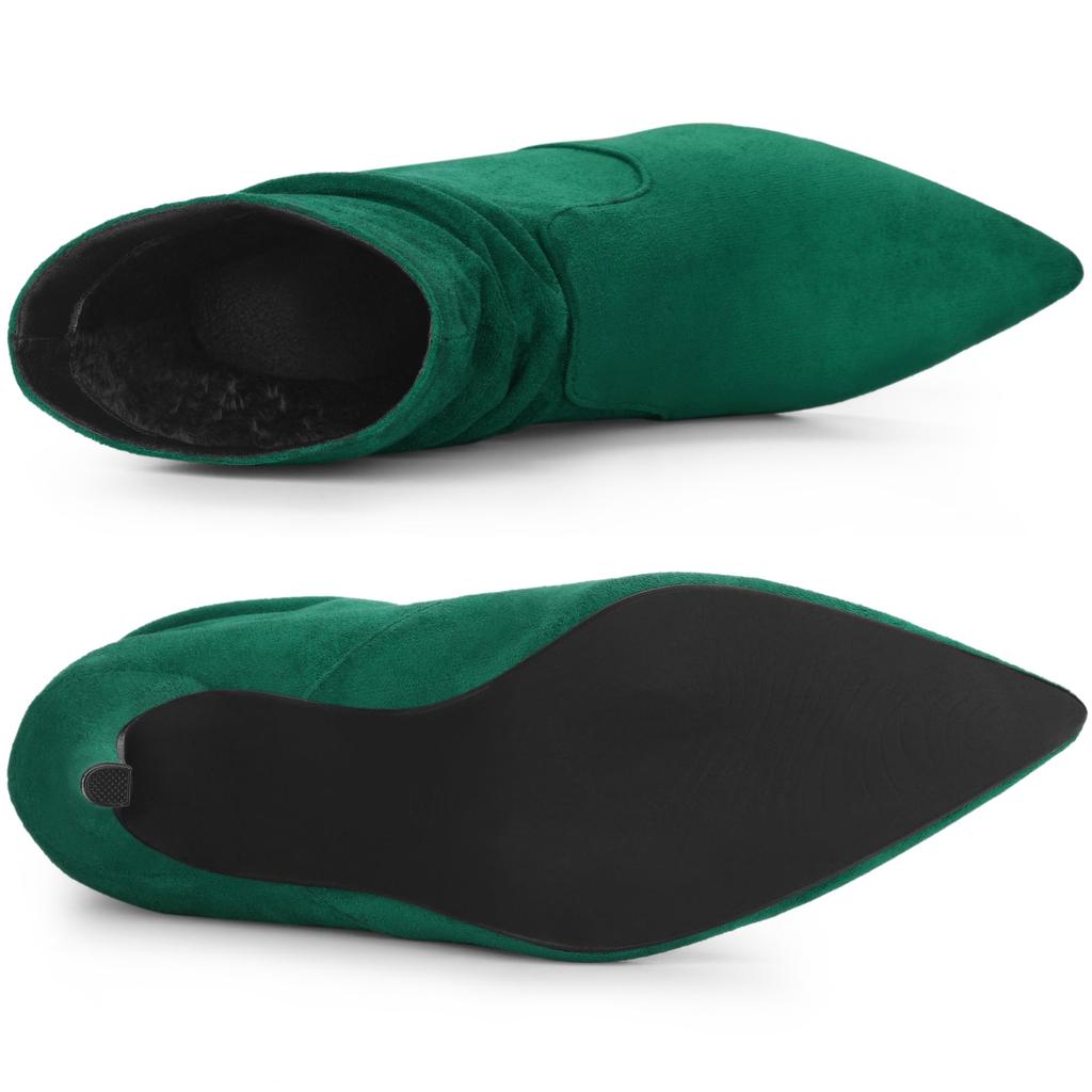 Allegra K Women's Slouch Pointy Toe Pull-On Stiletto Heel Ankle Boots, Green, Size 25.0cm