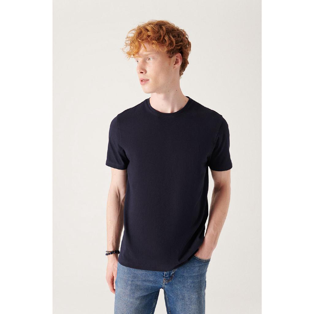 Мужская черная дышащая футболка с круглым вырезом стандартного кроя из 100% хлопка E001000