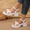 Women Platform Sandals  New One-word Buckle Women Sandals Summer Solid Pleated Open Toe High Heels Water Proof Sandals Women
