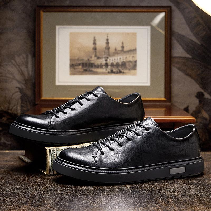 Круглая головка ретро первый слой коровьей кожи повседневные туфли на шнуровке мужские британские мягкие подошвы деловые мужские кожаные туфли натуральная кожа ручная работа