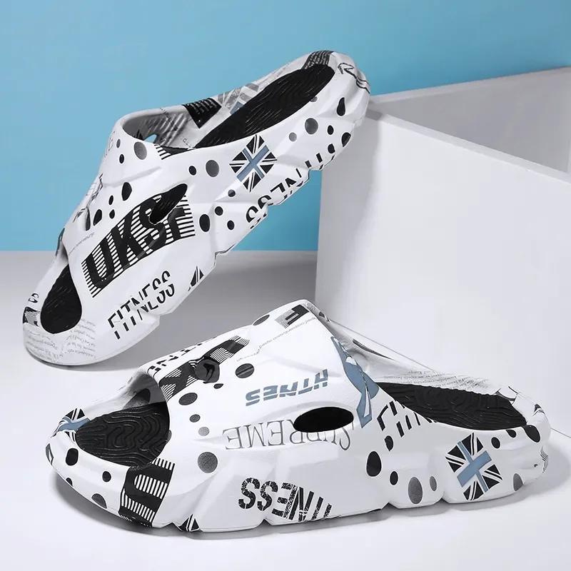 Модные оригинальные шлепанцы нового стиля, мужские сандалии, летняя мода, толстая подошва, противоскользящие, слипоны, вьетнамки, камуфляжные пляжные шлепанцы