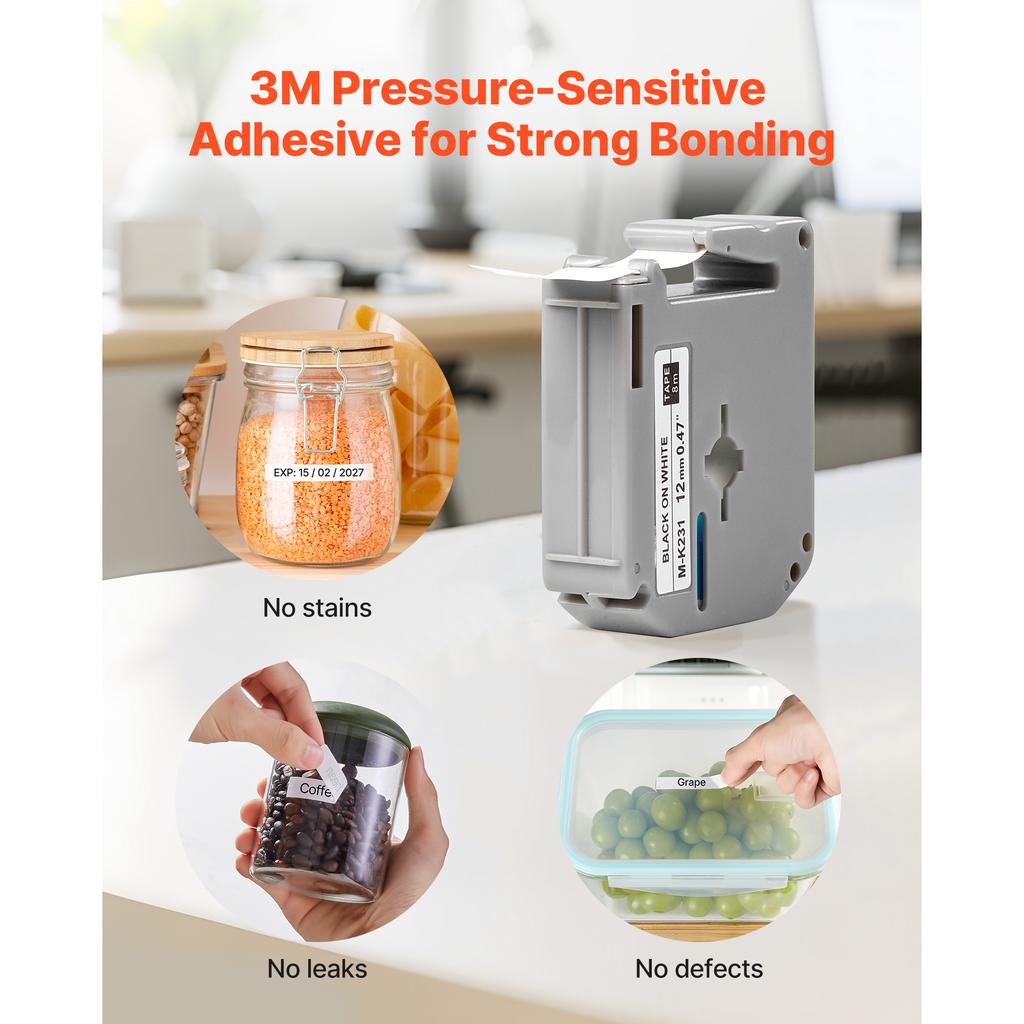 SucceBuy 4PCS 12mm M-K231 Label Maker Tape Black On White Label Ribbon Cartridge Compatible for Letra Tag of Brother Labelers