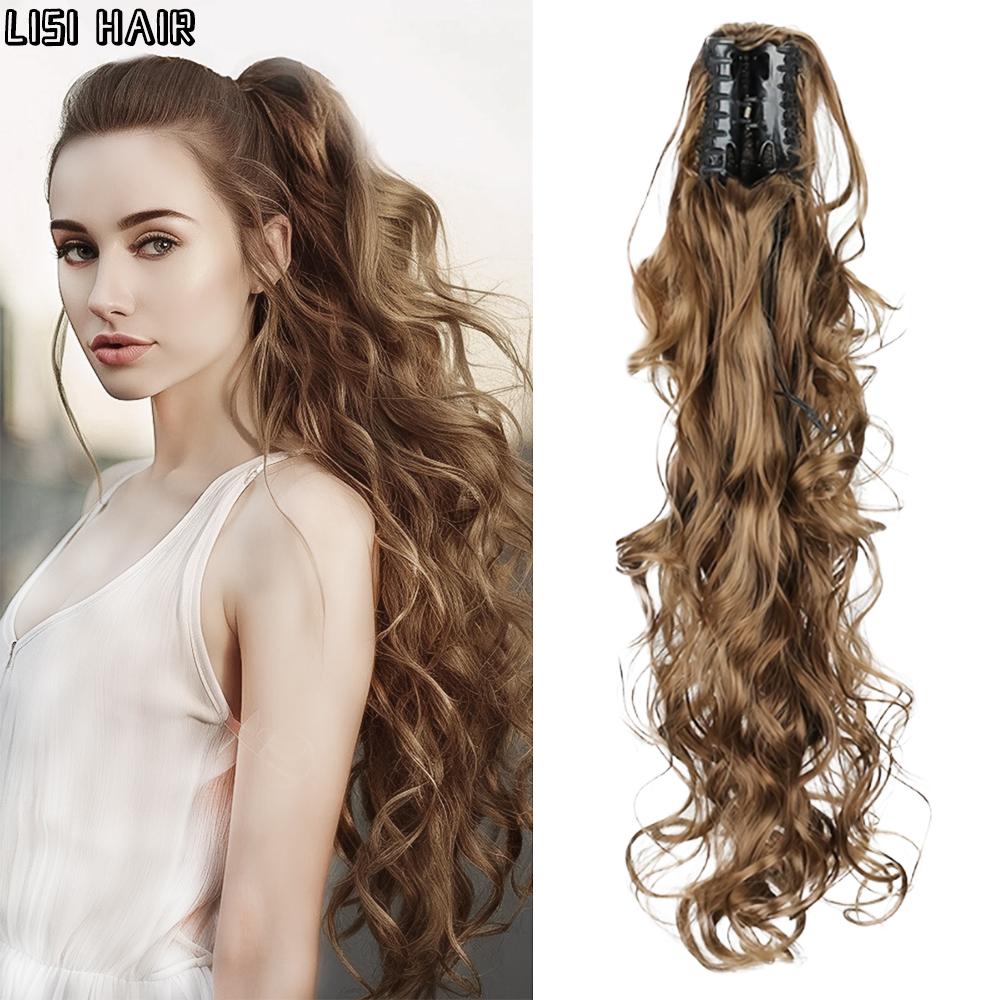 LISI HAIR Синтетический длинный вьющийся зажим с когтями, хвостик, шиньон, наращивание волос, термостойкое волокно, парик для женщин, для косплея