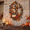 Floral Pumpkin Cross Sign Autumn Harvest Metal Wall Decor, Rustic with Golden Wheat Farmhouse Thanksgiving Door & Fall Leaves, Plaque for Porch Garden