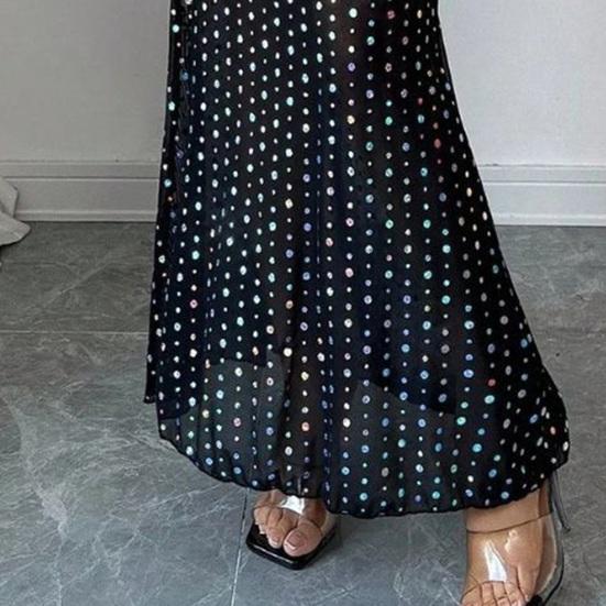 Юбка миди с высокой талией, однотонная, с отделкой пайетками, двухслойная, из сетчатой пряжи, стройнящая