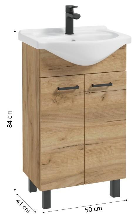 Bathroom cabinet with washbasin on legs, craft oak, 50 cm, Mea