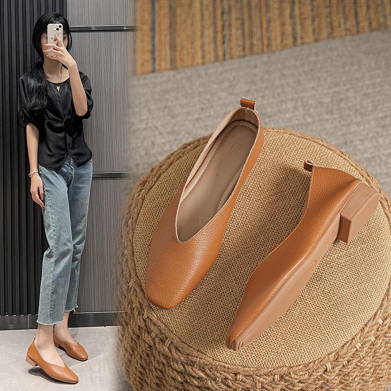 Fashion Shallow Mouth Soft Leather Flats Women Brife Designer Working Shoes Woamn Slip On Loafers Square Toe Zapatos Mujer Cómodos