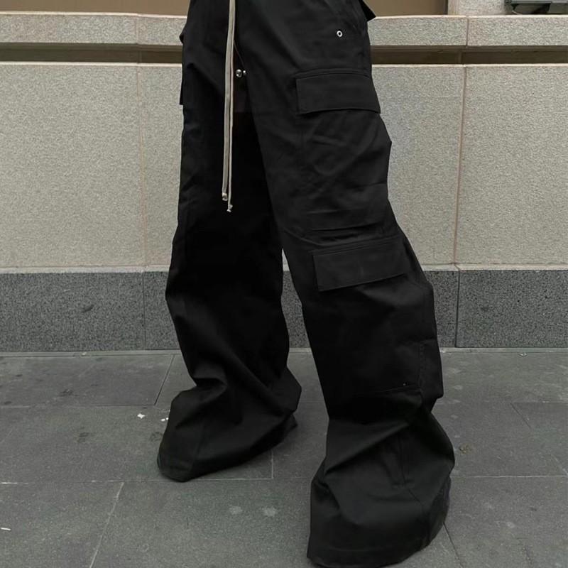 American High Street RO Style Wide Leg Cargo Pants Couples Dark Multi Pocket Flared Trousers