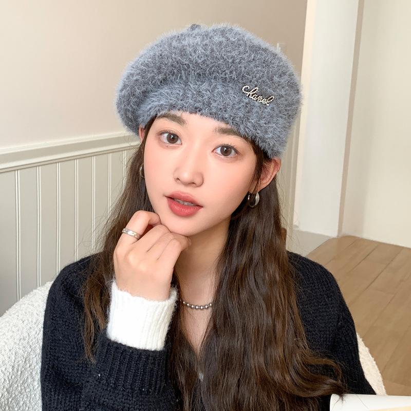 Новинка сезона, женская шапка с инкрустированными бриллиантами, вязаный шерстяной берет с алфавитом, зимняя теплая шапка-тыква Tide