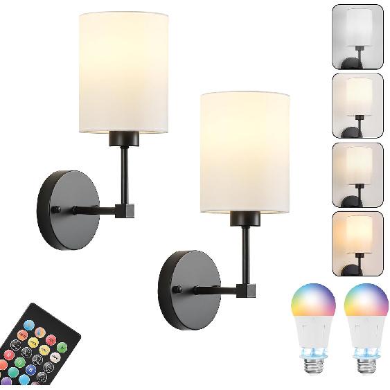 KARTOOSH Battery Operated Wall Sconce Set of Two, Dimmable 4CCT, RGB, Timer | Rechargeable Wireless Wall Decor Light, Remote Control, Night Mode, for