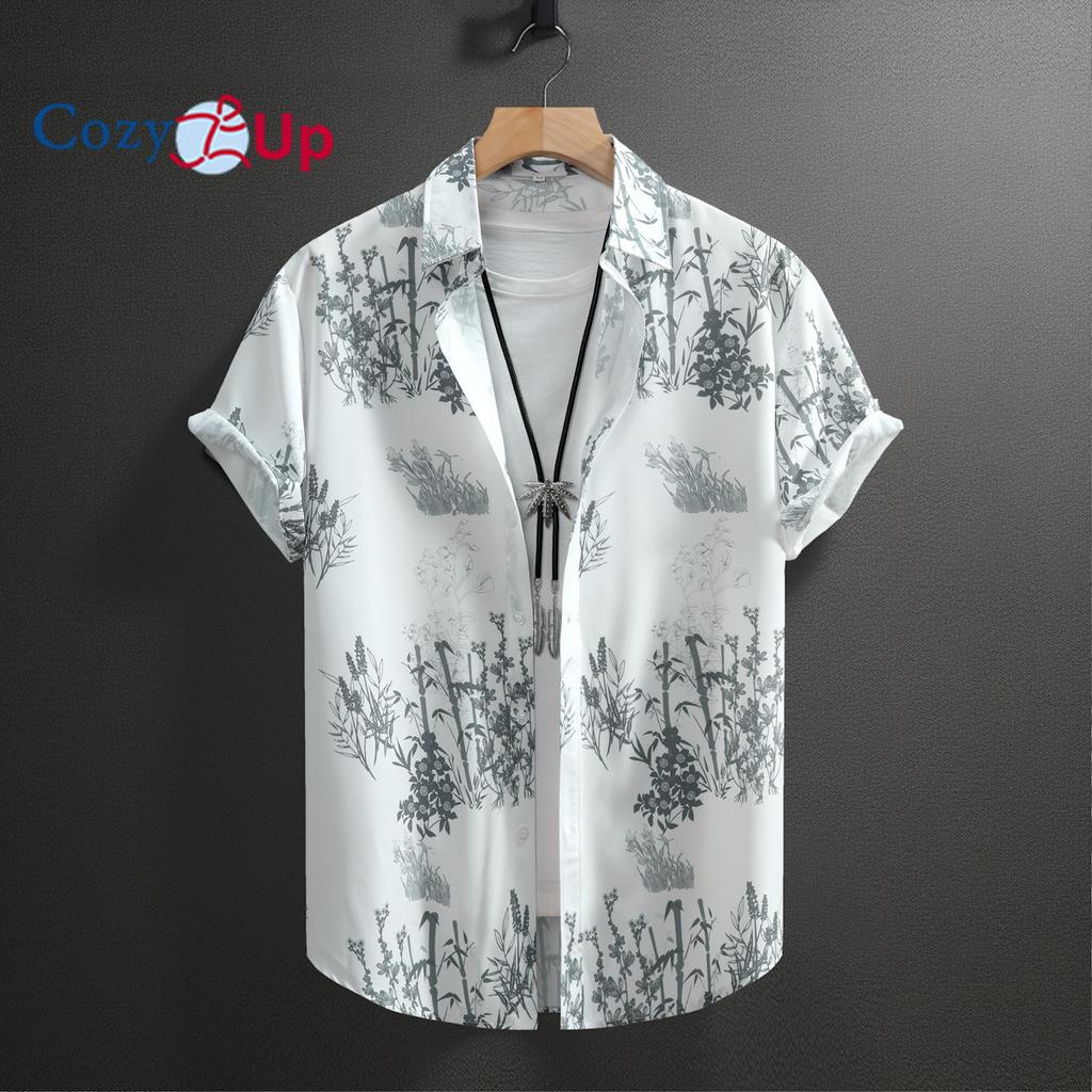 Гавайская рубашка с бамбуковым узором, мужская повседневная рубашка с короткими рукавами и принтом по всей длине для летнего пляжного курорта