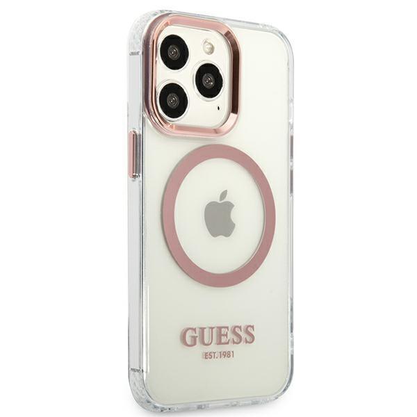 Guess Guhmp13Lhtrmp Iphone 13 Pro / 13 6,1 Różowy/Pink Twarde Etui Metalowa Konturka Magsafe