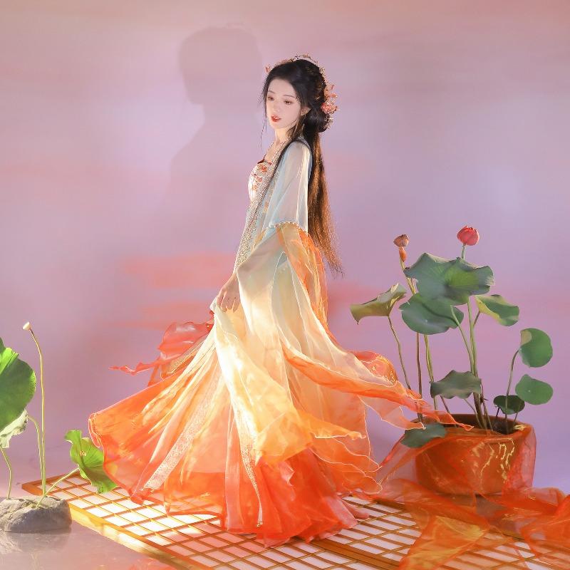 Женский комплект одежды в стиле Ханьфу династии Тан, бальзамовая юбка длиной до груди, рубашка с рукавами-бабочками, тяжелая вышивка, летняя юбка-принцесса, очень сказочная