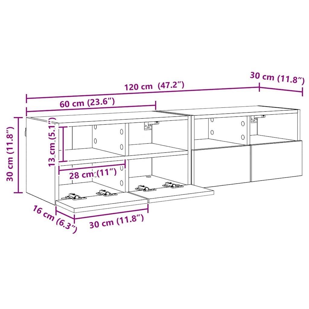 TV Wall Shelves 2 pcs Black Oak Effect 60 x 30 x 30 cm