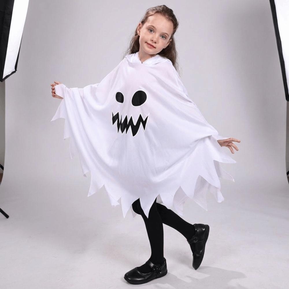 Glow In The Dark Kids Hooded Cape Drop Shoulder Halloween Cosplay Costume Trick Or Treat