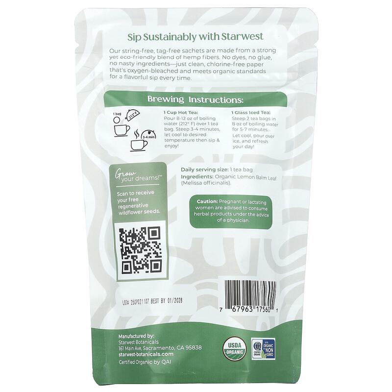 Organic Lemon Balm Tea, 20 Tea Bags, 1.04 oz (30 g)